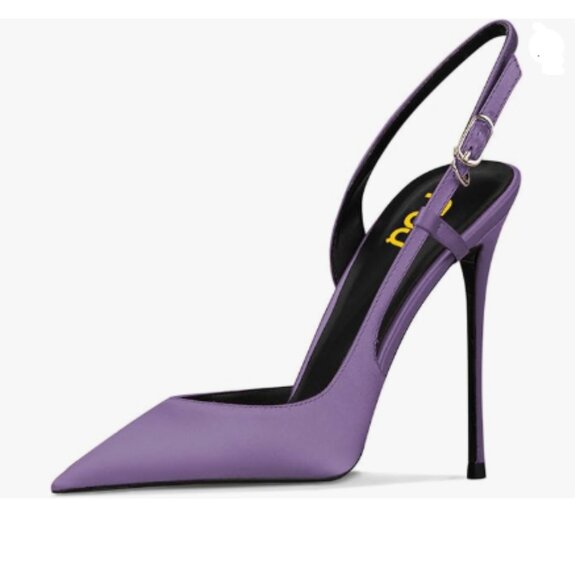 FSJ Purple Satin Pointed Toe D'Orsay High Heel Slingback Pumps Cutout Shoes - Picture 1 of 8
